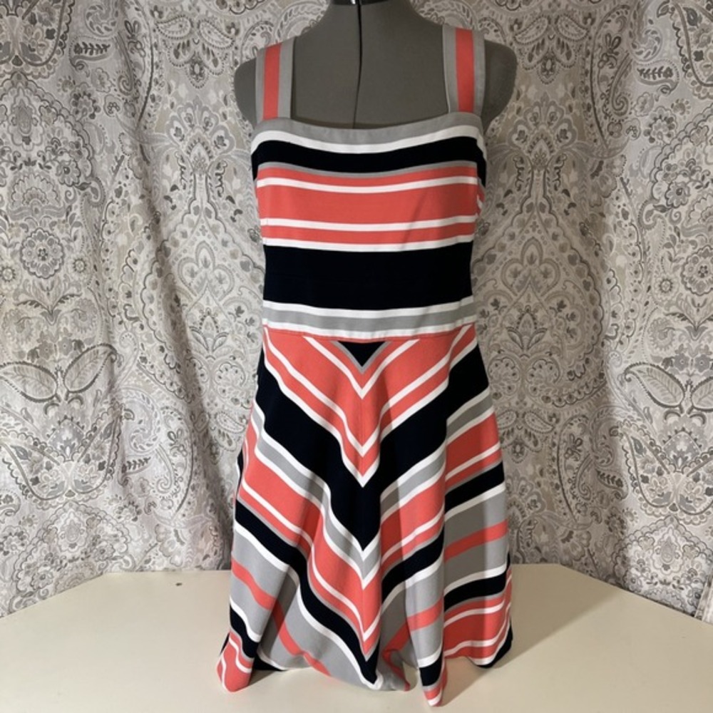 Banana Republic‎ Milly Collection dress coral striped fit-and-flare size 12